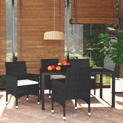 vidaXL - 5-delige - Tuinset - met - kussens - poly - rattan - zwart
