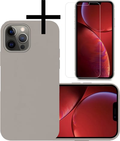 Hoesje - Met Screenprotector - Geschikt voor Apple iPhone 13 Pro Max - Sterk & Shockproof - Back Cover - Siliconen Case - Telefoon Hoes - Grijs