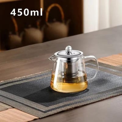 Hittebestendige Glazen Theepot Met RVS Zeef Infuser Huishoudelijke Theeketel voor Inductiekookplaat Kung Fu Theeservies gray