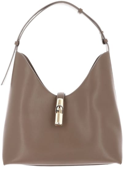 FURLA Leren schoudertas Goccia Hobo Bag Muddy Gray Taupe