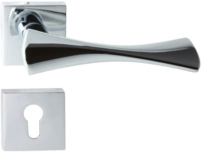 Domino® Deurkrukgarnituur TORA QR M6 - Chroom gespoten - PZ-Profielcilinderset met Vierkant Rozette - Deurbeslag van aluminium - Deurklink voor kamerdeur, kantoordeur, kelderdeur en binnendeur