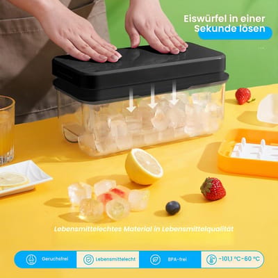 IJsblokjesvorm met deksel en bak, 3 stuks plastic ijsblokjesvormpjes, 96 (4 x 8 x 3) stuks ijsbakken voor vriezer, koeldranken, whisky en cocktails, met ijscontainer en ijsschep, BPA-vrij,