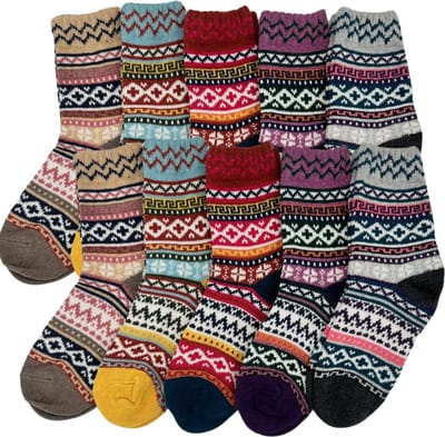 10 Paar - Warme Wintersokken dames - Scandinavisch vintage design sokken met wol - maat 36-40