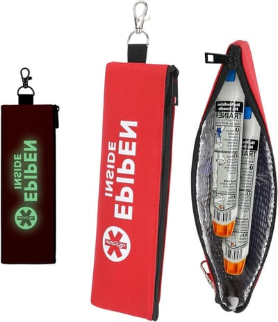 Draagbare noodtas voor EpiPen: essentiële tas voor allergieën, diabetes en medicijnen (fluorescent rood)
