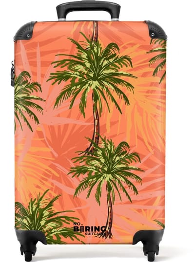 NoBoringSuitcases.com - Koffer - Palmbomen met fleurige achtergrond. - Past binnen 55x40x20 cm en 55x35x25 cm - Trolley handbagage - Valiezen met wieltjes volwassenen - Reiskoffer op wielen - Rolkoffer lichtgewicht