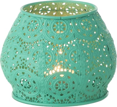 J-Line theelichthouder Cylinder - metaal/glas - cyaan - small