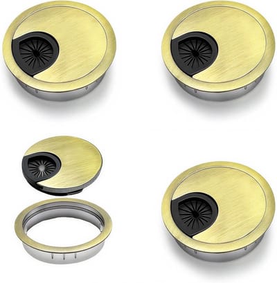 Bureaukabeldoorvoer set van 4 stuks, Ø 50 mm ronde kabeldoorvoer, zinklegering, kabelgat afdekking voor bureau en werkbank, bronzen design