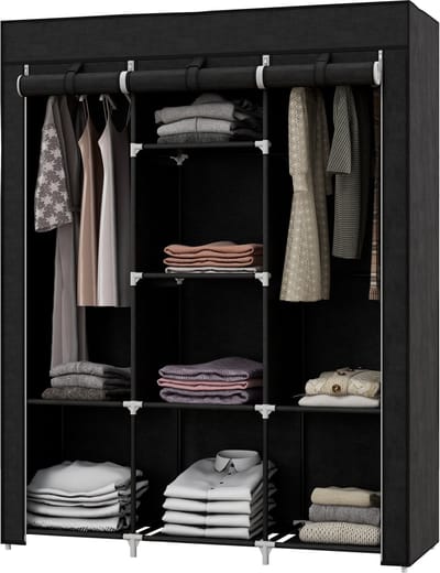 Kledingkast - Stof met Metaal - Kledingkasten Slaapkamer - Garderobekast - 125 x 162.5 x 43 cm - Opvouwbaar - Zwart