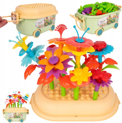Playos® - Constructiespeelgoed - Bloementuin - 102 delig - in Opbergkoffer - Bouwen - Bouwset Bloemen - Speelgoed