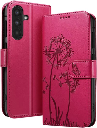 Zanae, Portemonneehoesje Geschikt voor Samsung Galaxy A56 / A36 Premium Design Bloemen Vlinder, Rood