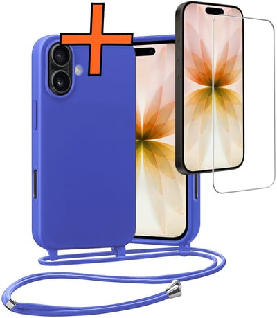 Hoesje Geschikt voor iPhone 17 Hoes Met Telefoonketting Met Screenprotector - Backcover Geschikt voor iPhone 17 Case Met Koord - Felblauw