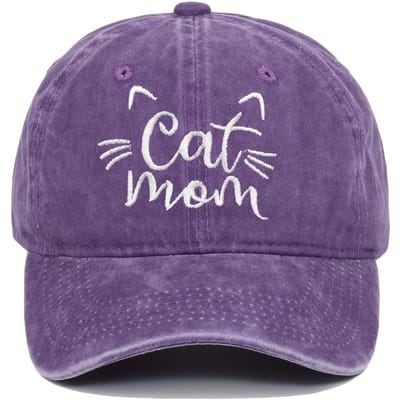 Dames Geborduurde Katten Mama Baseballpet, Wasbaar Katoen Verstelbare Zonbescherming Hoed, Cartoon Thema, Verjaardagscadeau, Outdoor Spire Petten (purple,Adjustable) paars
