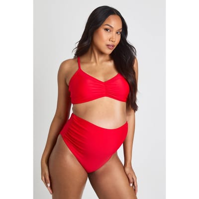 boohoo Dames Zwangerschaps Hoge Taille Gerimpeld Bikinibroekje | Rood | Maat: 36