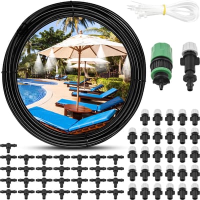 Système de refroidissement par brumisation d'eau pour extérieur, 131 pi (40M) Ligne de brumisation/16 buses de brumisation en laiton/3/4   en laiton 30m EU plug