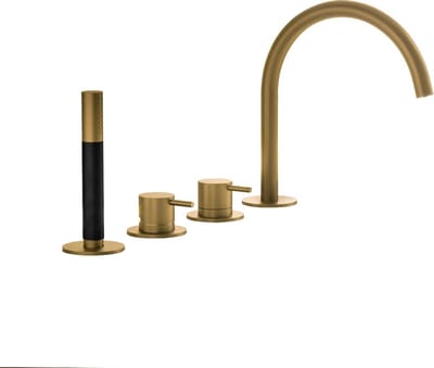 Hotbath Cobber CB173 badrandcombinatie met staafhanddouche, 2-weg omstel en draaibare uitloop geborsteld messing