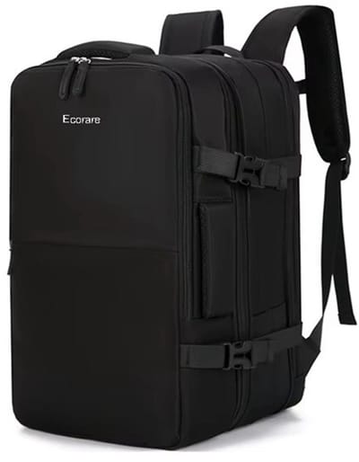 Ecorare - Travel Rugzak 39L Zwart - Hoge kwaliteit Nylon & PU leer - Waterdicht - USB-aansluiting - Heren & Dames