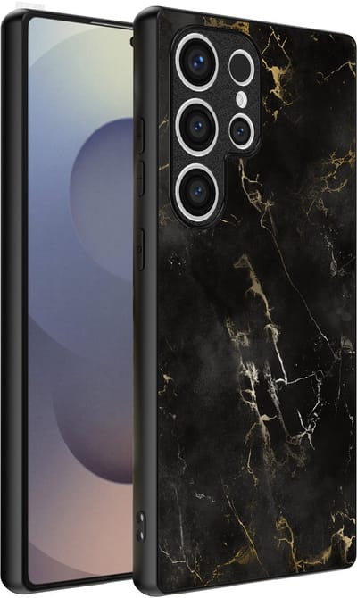 Smartphonica Telefoonhoesje Geschikt voor Samsung Galaxy S25 Ultra met marmer opdruk - TPU backcover case black marble design - Zwart geschikt voor Samsung Galaxy S25 Ultra