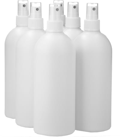 6 x 500 ml ronde fles HDPE wit + Sprayfles pomp wit - BPA Vrij - Niet Breekbaar - Plastic Flesjes Navulbaar - Met Dop - Lege Flessen - 6 stuks