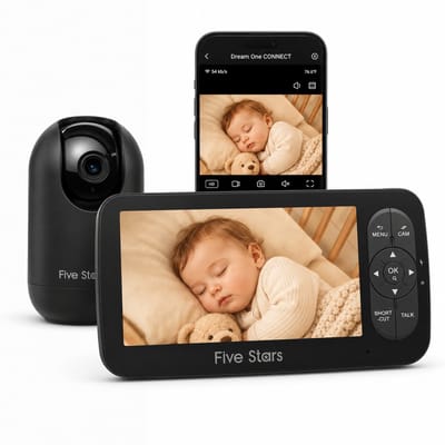 Five Stars® Dream One CONNECT - Babyfoon met Camera en App - 5 inch Display - Baby Monitor - Inclusief Flexhouder - Zwart