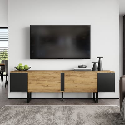180x40x55 cm tv-meubel - lage kast - open opslagruimtes aan beide zijden - tv-tafel - tv-standaard - woonkamerkast - houtkleur