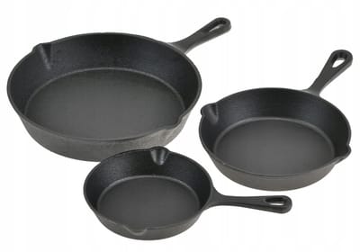 Set van 3 Gietijzeren Koekenpannen (Ø25, Ø20, Ø16 cm) – Oven • Open vuur • Inductie • Gas