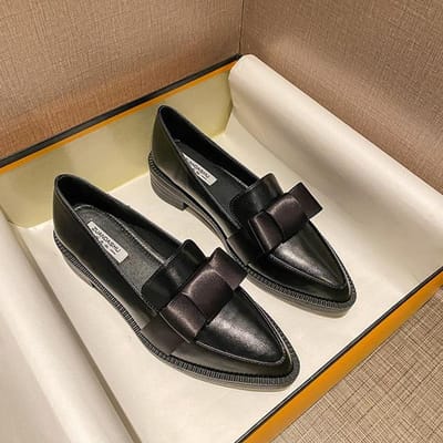 Retro Strik Oxfords Dames Flats Instappers Dikke Hakken Loafers Brits Puntige Neus Kleine Leren Schoenen Dames Grote Maat 42 37 zwart