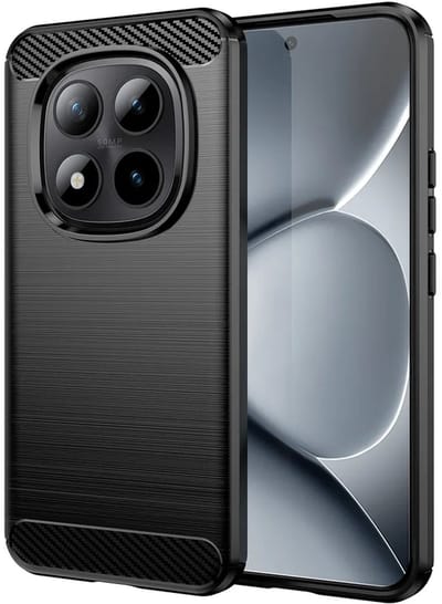 MobyDefend Hoesje - Geschikt voor Xiaomi Redmi Note 15 Pro Plus 5G - TPU Backcover - Geborstelde Metaal & Carbon-Look - Zwart