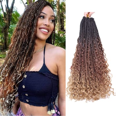 Dailygoods- Haarextensions 100% echt haar - Bohemian Box Vlechten - Krullend Haar - 8 Stuks - 45 cm - Vlamvertragende Vezels