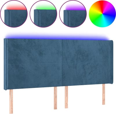 vidaXL - Hoofdbord - LED - 183x16x118/128 - cm - fluweel - donkerblauw