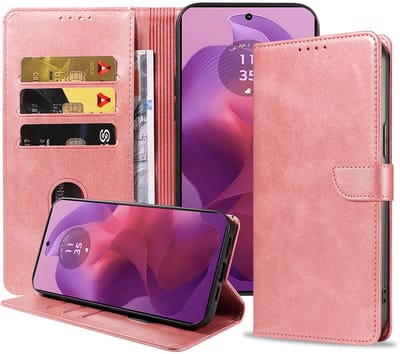 Geschikt voor Motorola Moto G24 Telefoonhoesje Kunstleer met Magnetisch lipje en Pasjeshouder Book Case met Klepje - Walletcase with Cardslot - Rosé Goud - Smartphonica geschikt voor Motorola Moto G24