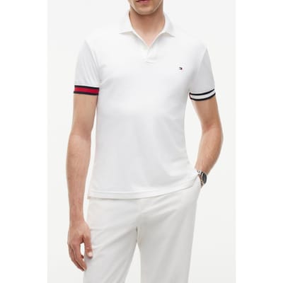 Tommy Hilfiger Rwb Cuff Liquid Cotton Polo White Größe: S | Poloshirts Outlet | Herren | Weiß