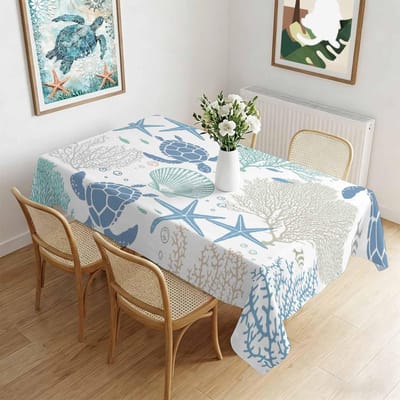 Zomer Blauwe Zee Schildpad Zeester Rechthoekige Tafelkleed voor Tafeldecoratie Herbruikbaar Keuken Eettafelkleed voor Huis Bruiloft Feest 90x140cm gray
