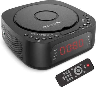 Jectse CD-speler Wekker, USB-opladen, Dimbaar Display Desktop -radio CD-speler met Luidspreker Afstandsbediening voor Slaapkamer, Dubbele Aanpasbare Alarmen, LED-display (EU-stekker)