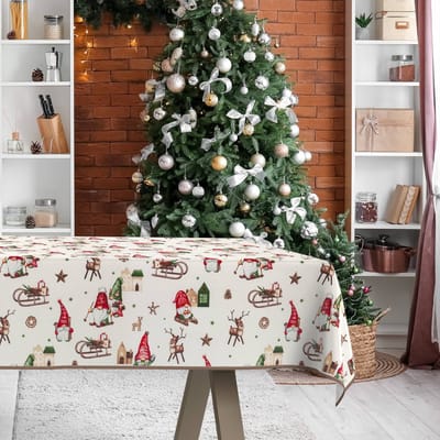 ANRO Tafelkleed Kerstkabouter Rood 220x140cm Met sierband Afwasbaar Waterafstotend Binnen & Buiten