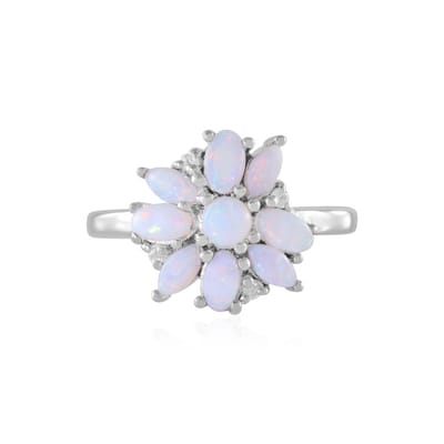 Cavill - Zilveren ring met Australische opalen - 925 Sterling zilver geplatineerd - 1,18 ct bloemvormig design - Damesring elegant en verfijnd