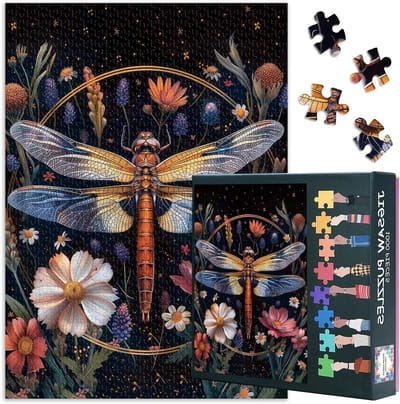 Puzzel 1000 Stukjes - Legpuzzel Volwassenen - Ontspannend Tijdverdrijf - Botanische Serie Ontwerp - 70 x 50 cm - Libelle Thema