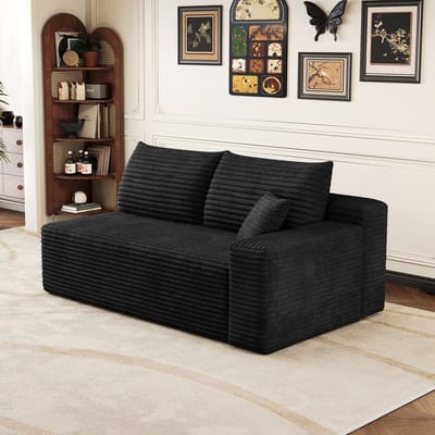 HAUSS SPOLE Bank - Modulaire 2-Zits Met Chaise Longue Rechts - Direct Gebruiksklaar - Voor Woonkamer En Slaapkamer - Ribstof Zwart