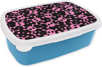 Broodtrommel Blauw - Lunchbox - Brooddoos - Meisje - Piraten - Roze - Patronen - Girl - Kind - Kinderen - 18x12x6 cm - Kinderen - Jongen