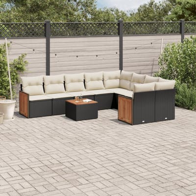 vidaXL - 10-delige - Loungeset - met - kussens - poly - rattan - zwart