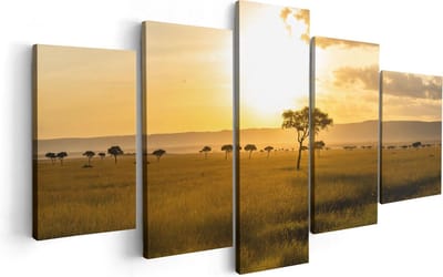 Artaza Canvas Schilderij Vijfluik Zonsondergang In De Savanne - 100x50 - Foto Op Canvas - Canvas Print