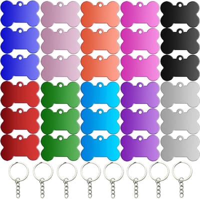 Dailygoods - Hondenpenning bot hondenpenningen van aluminium 30 stuks blanco hondenpenning 2,5 x 3,8 cm adrespenning hond waterdicht met hondenpenning ketting voor doe-het-zelf honden en katten hondenpenning voor huisdieren
