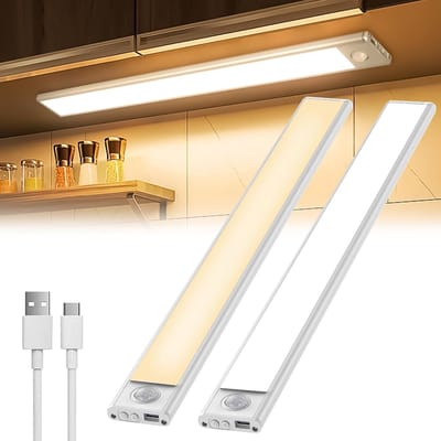 Lzwintrading - Kastverlichting met Bewegingssensor 30CM - Keukenverlichting Onderbouw LED - 2 Stuks Kastlampjes Oplaadbaar - Draadloos Onderbouwverlichting - Nachtlampje - 3 Kleurtemperaturen - Dimbaar - Keuken Verlichting voor Keuken Trap - Zilver