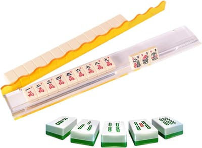 Mahjong Tegelrekken - Spel Accessoires - Feestelijke Spelavonden - Transparante Acryl Houder - 43.9 x 9.8 cm - Geel
