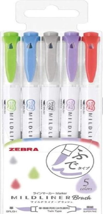 Zebra mildliner brushpen set 5 stuks - cool & warm colors - Incl. Goodie
