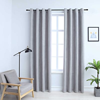 vidaXL - Gordijn - verduisterend - met - metalen - ringen - 2 - st - 140x175 - cm - grijs