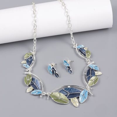 Petra's Sieradenwereld - Ketting metaal fantasie rhodium plating met bijpassende oorbellen (EM4)