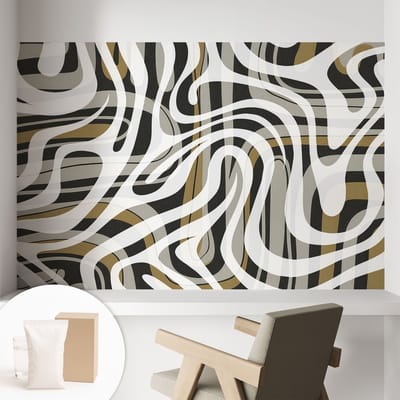 Coloray Behang - Abstracte lijnen Wanddecoratie - 104x70 cm - Wit Behang - Voor liefhebbers van modern design en abstracte patronen - Behang Voor de woonkamer, voor het kantoor, voor de slaapkamer - Muurbehang Abstractie