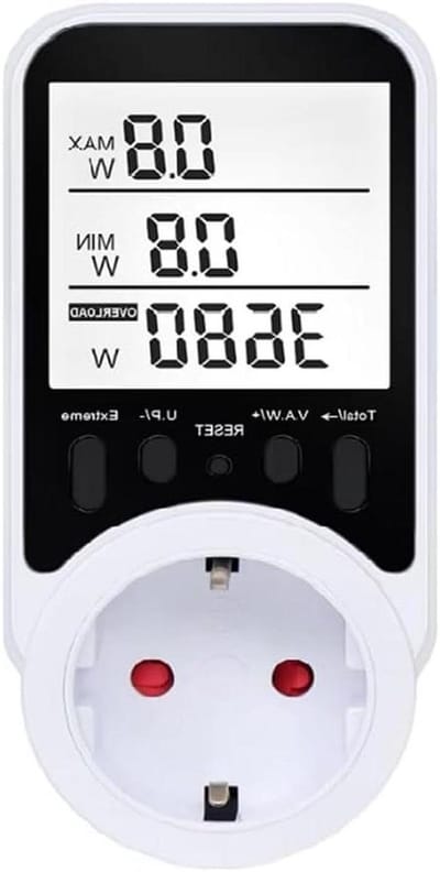Digitale Energiemeter - Wattmeter Stroommeter - Stroomverbruik Meten - Overbelastingsalarm - EU-stekker - Wit