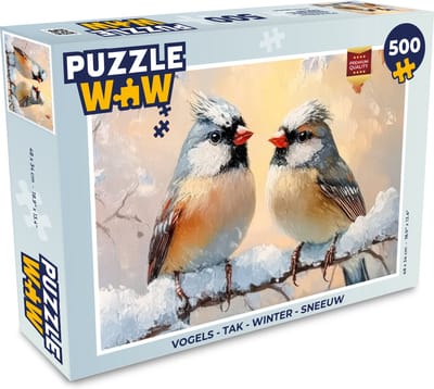 Puzzel Vogels - Tak - Winter - Sneeuw - Legpuzzel - Puzzel 500 stukjes