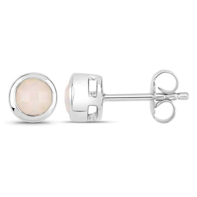 Vira Jewels Ohrstecker 925-Sterling Silber rhodiniert glänzend Opal weiß rund